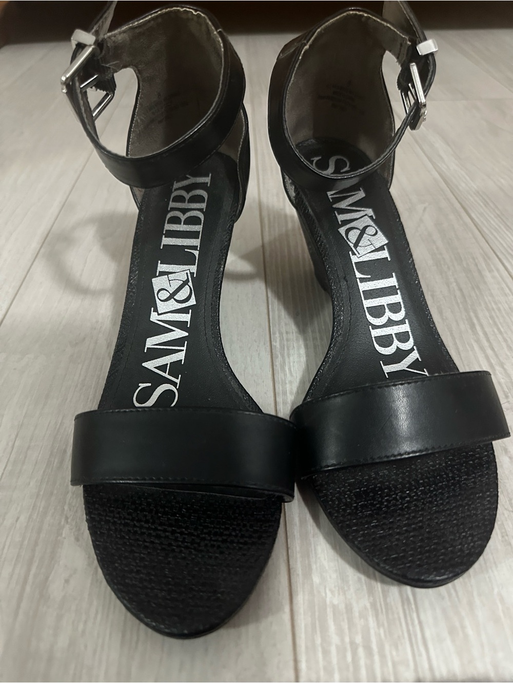Sam & Libby Black Ankle-Strap Slide Sandals